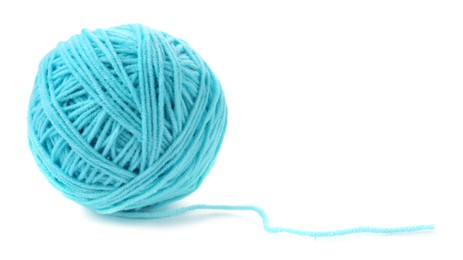 Photo of Ball of light blue yarn isolated on white