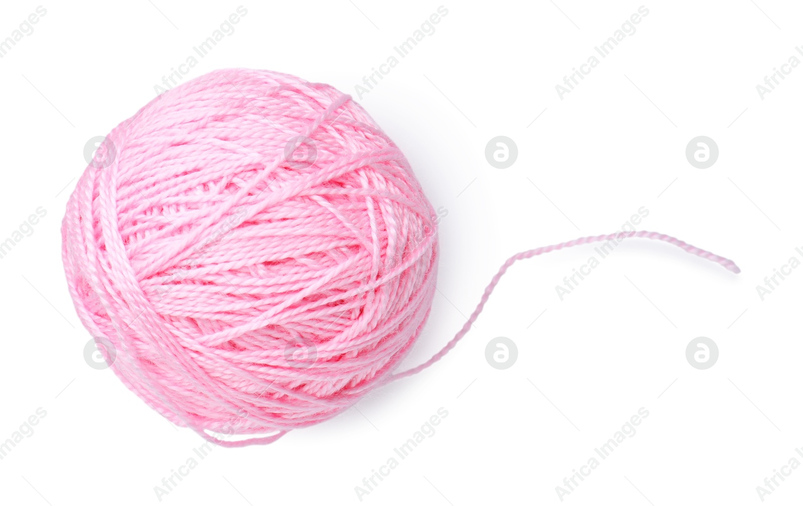 Photo of Ball of pink yarn isolated on white, top view