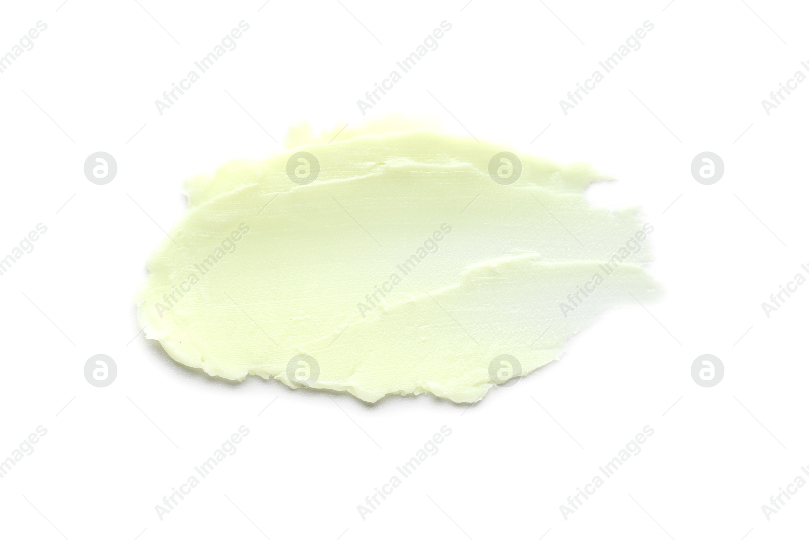 Photo of Sample of lip balm isolated on white, top view