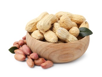 Photo of Fresh peanuts and bowl isolated on white
