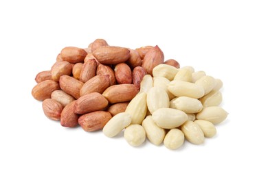 Photo of Pile of fresh peanuts isolated on white