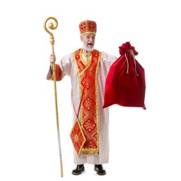 Saint Nicholas with sack on white background