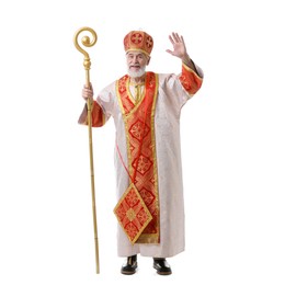 Saint Nicholas with crozier on white background