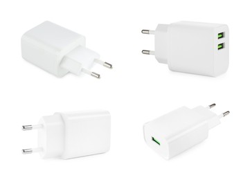 Image of USB power adapters (charger) isolated on white, set