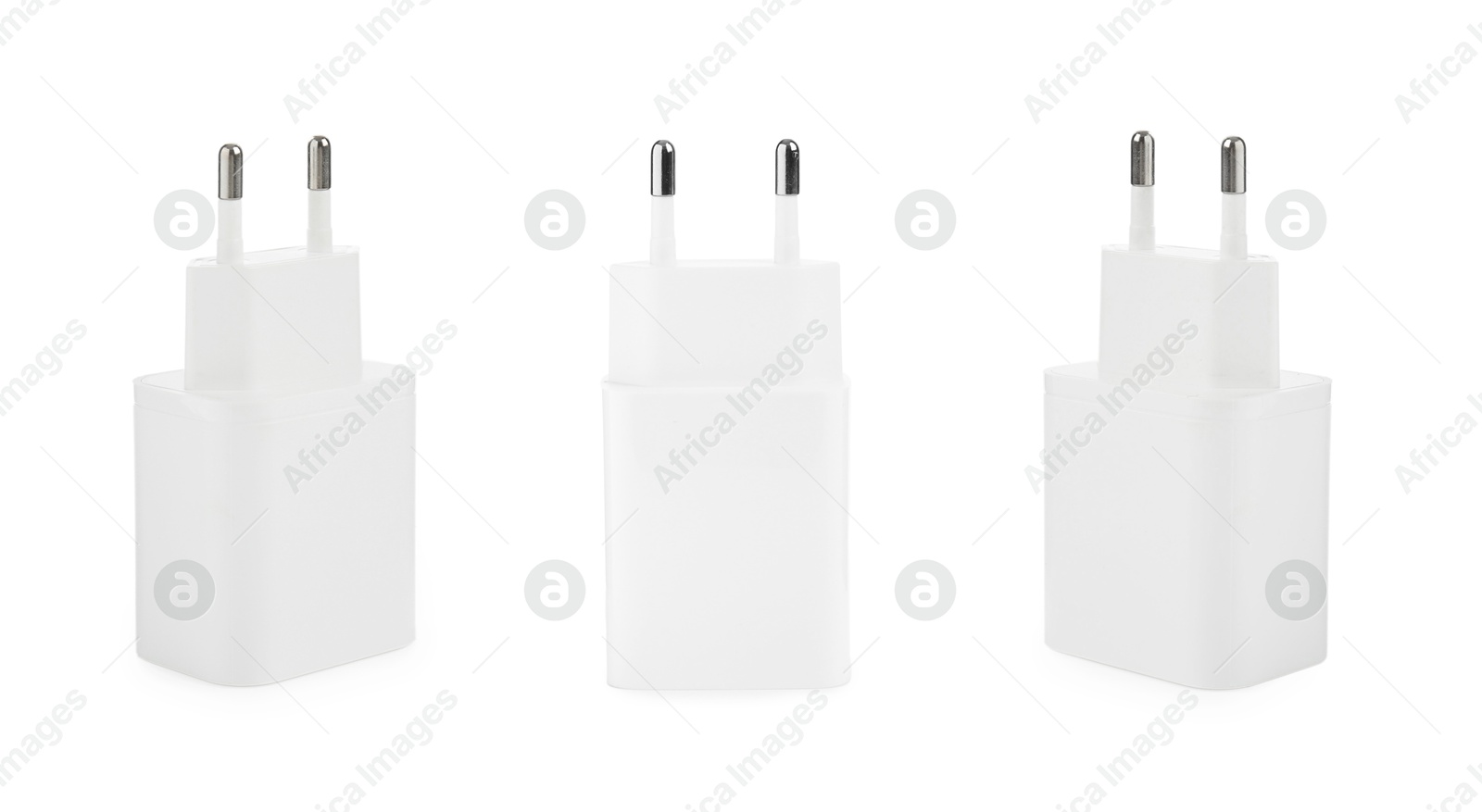 Image of USB power adapter (charger) isolated on white, set