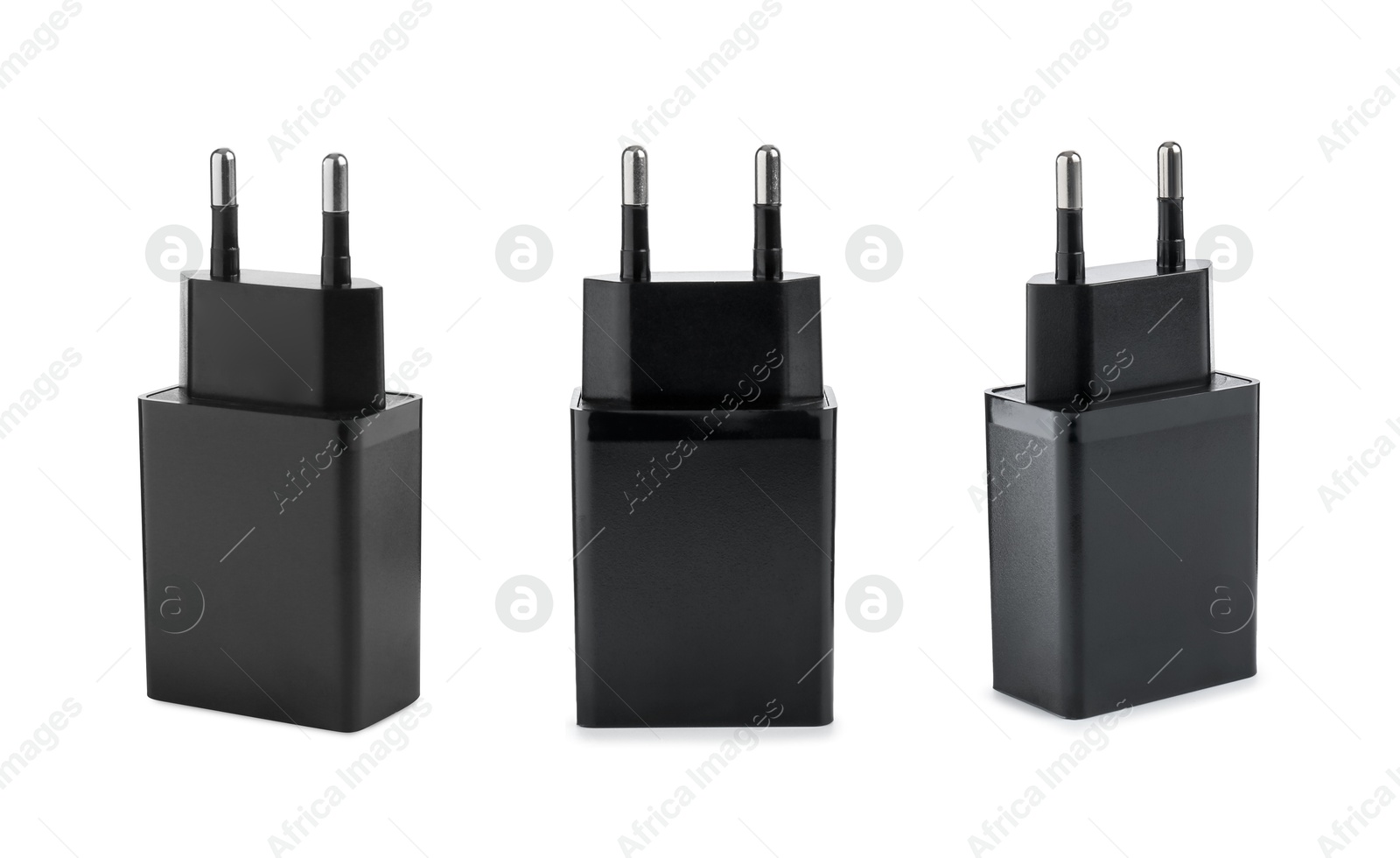 Image of USB power adapter (charger) isolated on white, set