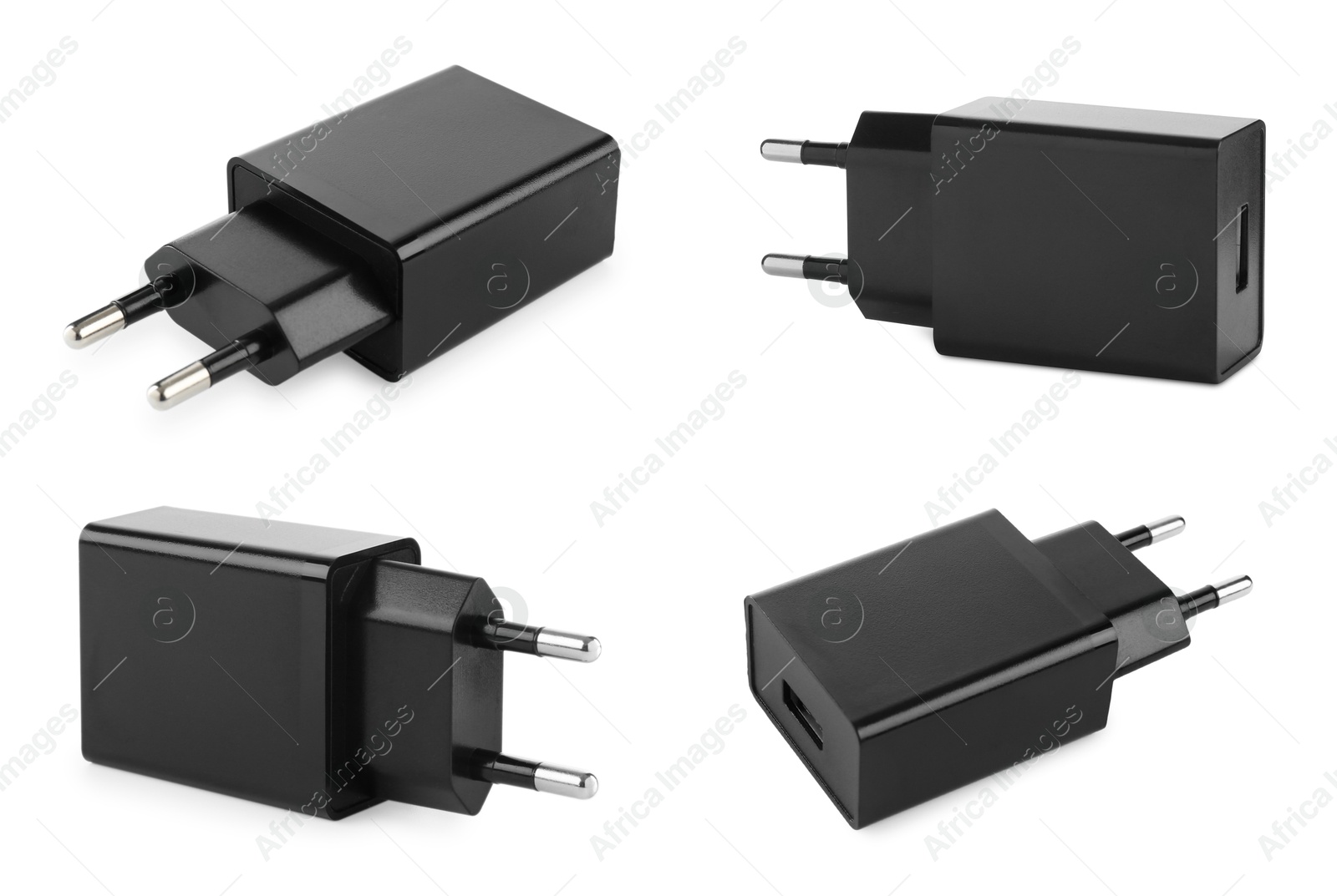 Image of USB power adapter (charger) isolated on white, set