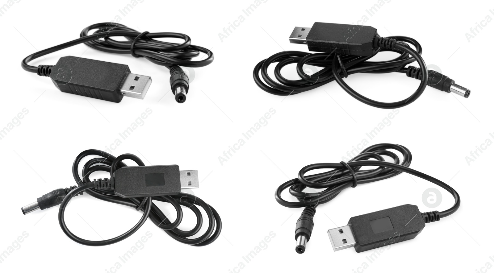 Image of Black USB charge cable isolated on white, set