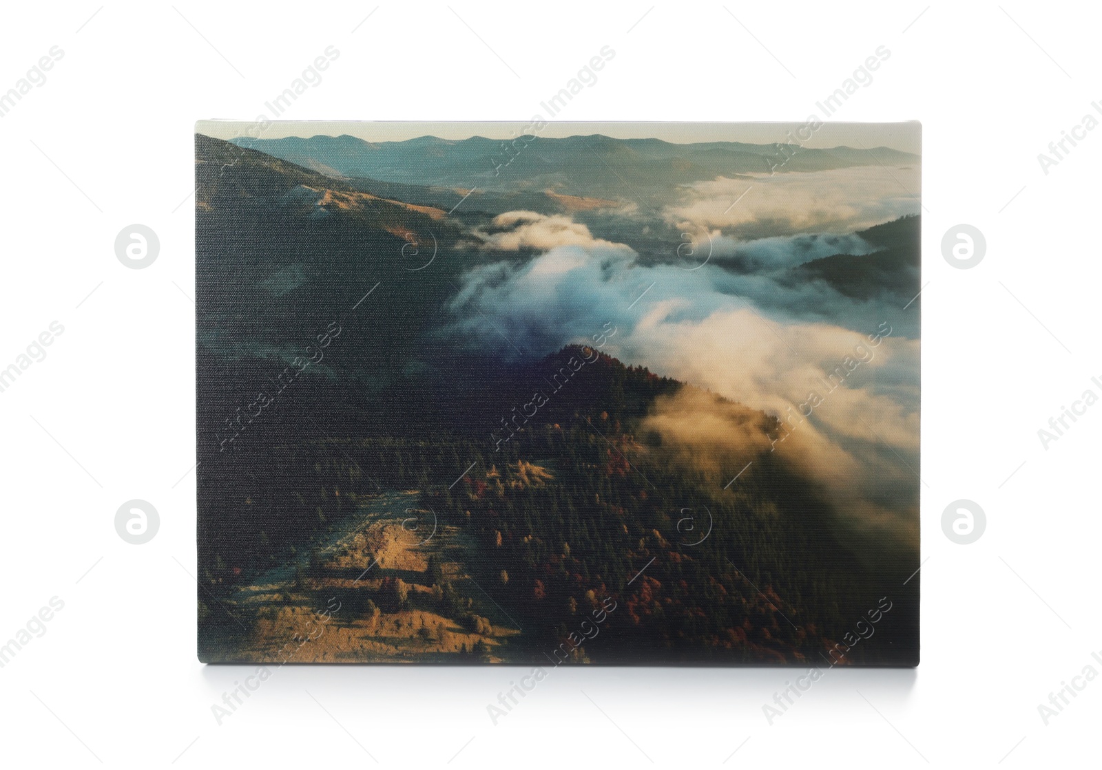 Photo of Canvas with printed photo of mountains isolated on white