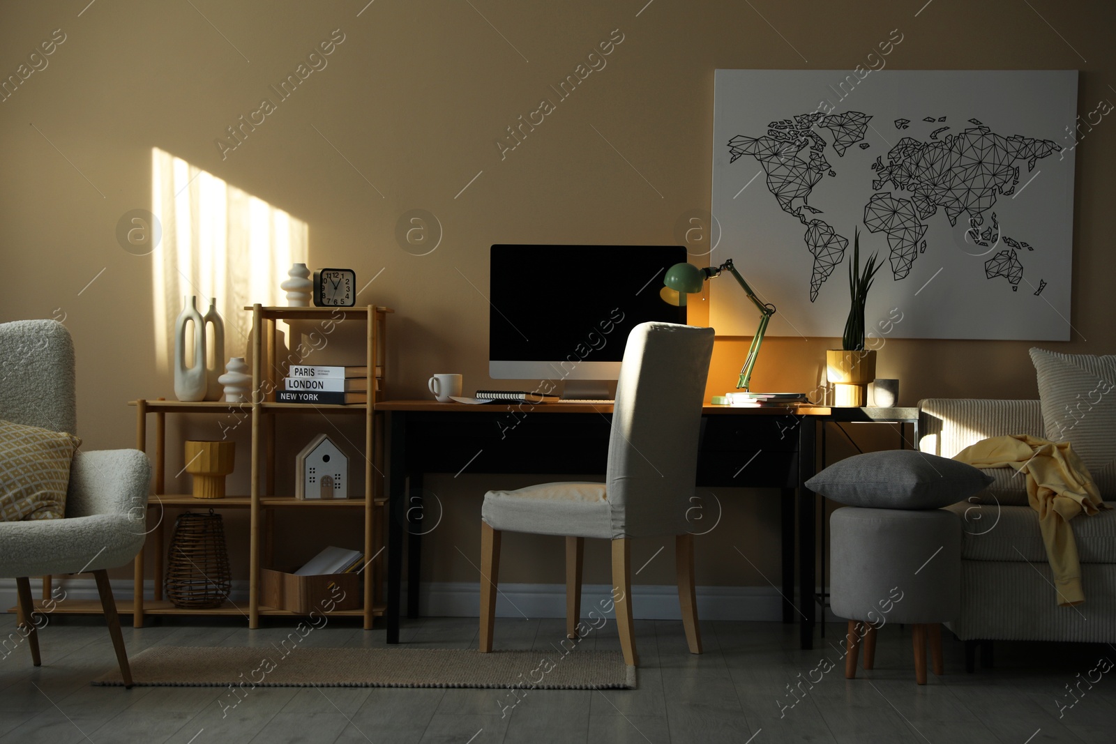 Photo of Comfortable workplace with modern computer in home office