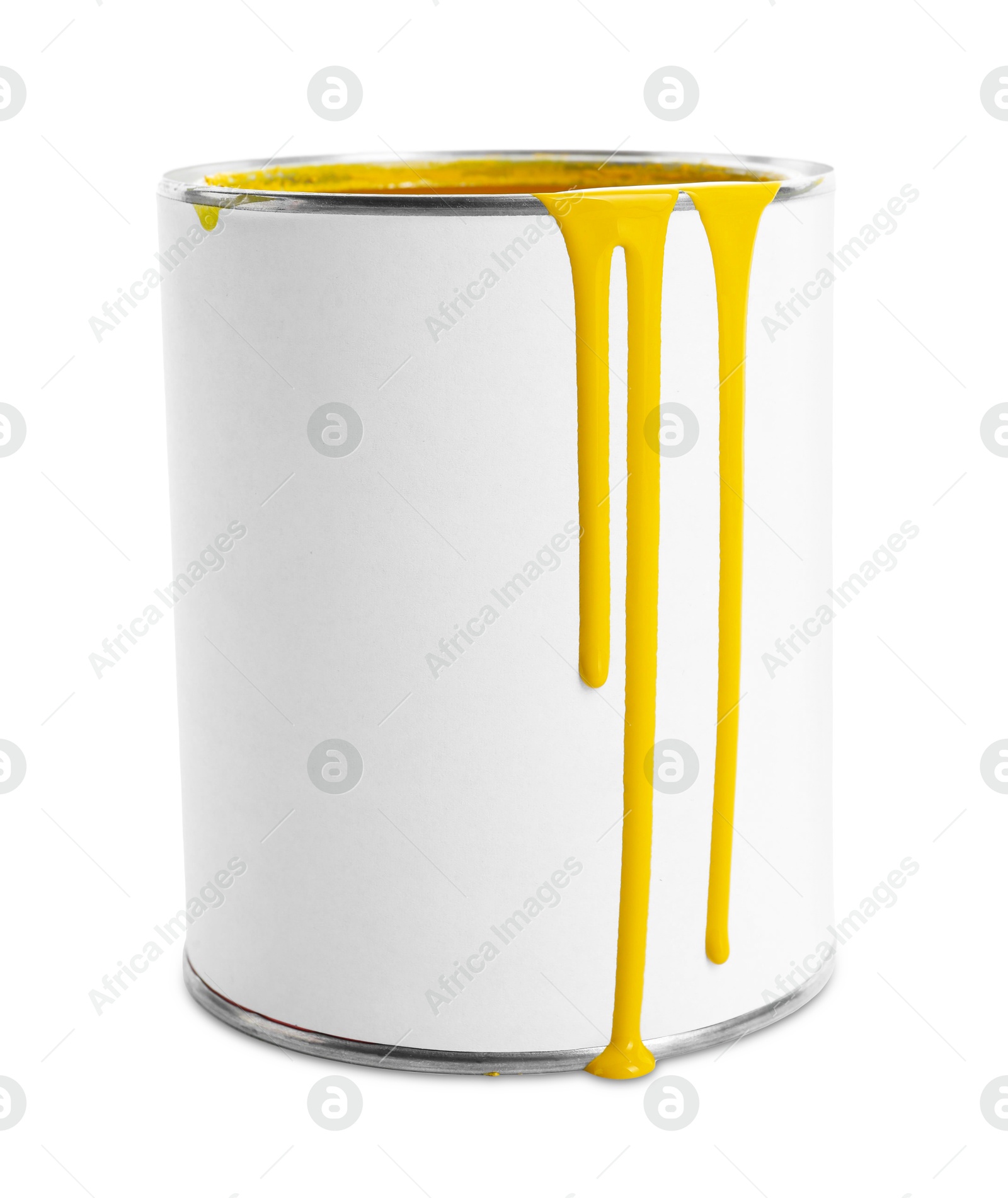 Photo of Can with yellow paint isolated on white