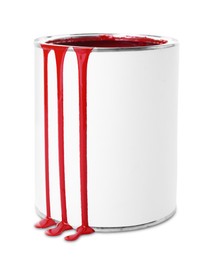 Photo of Can with red paint isolated on white