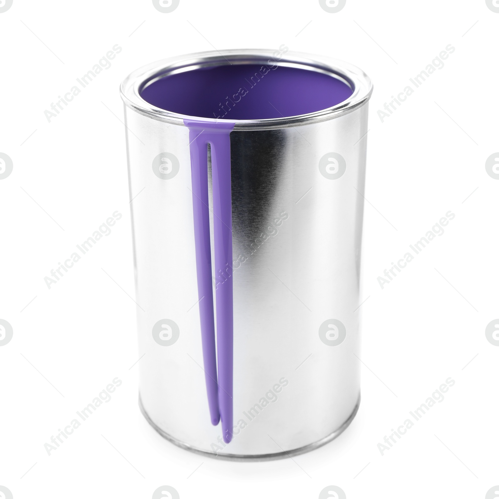 Photo of Can of violet paint isolated on white