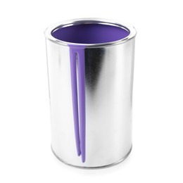 Photo of Can of violet paint isolated on white