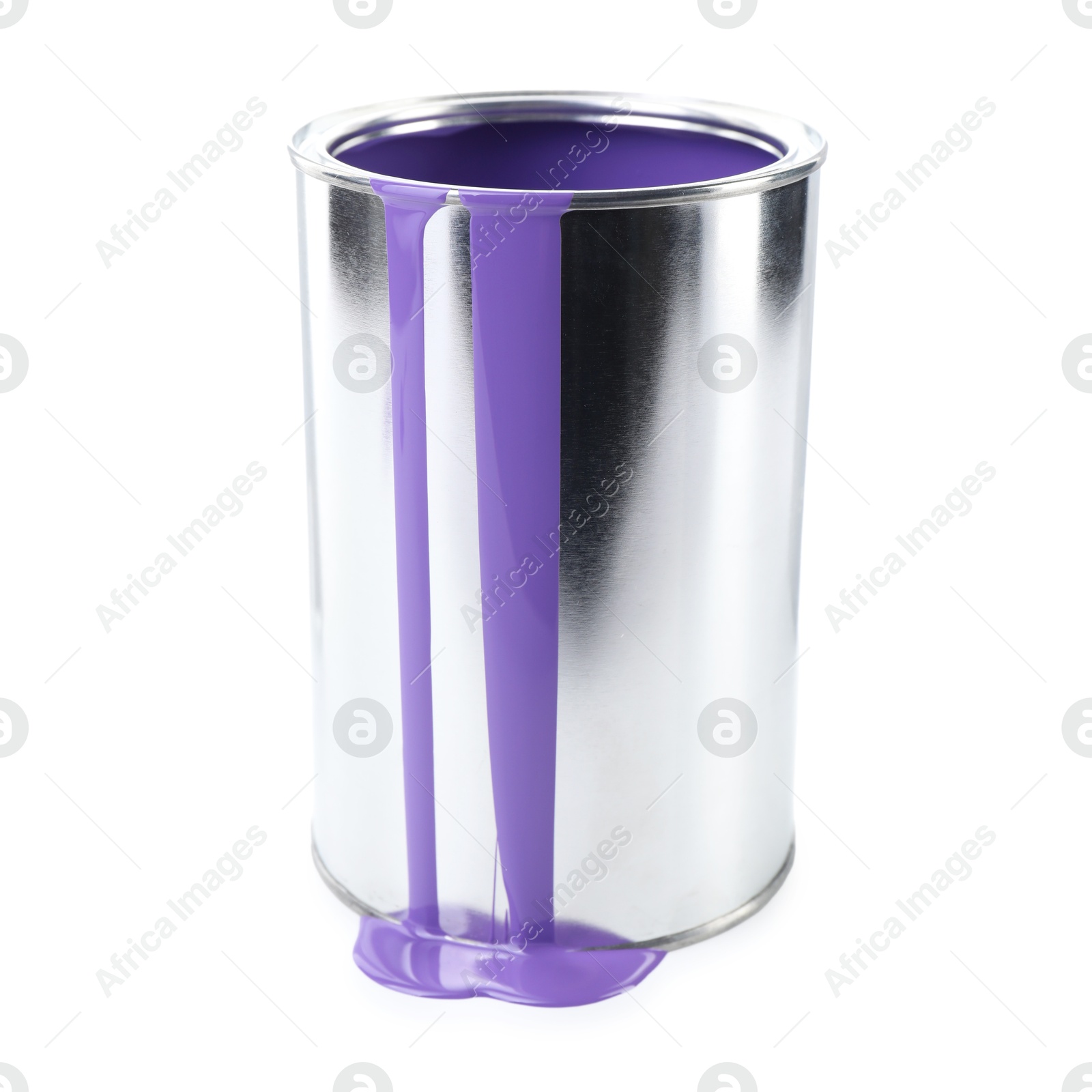 Photo of Can of violet paint isolated on white