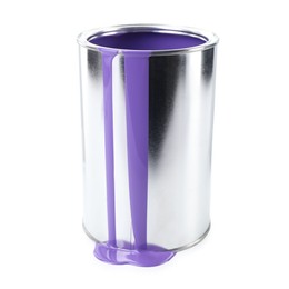 Photo of Can of violet paint isolated on white