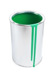 Photo of Can of green paint isolated on white