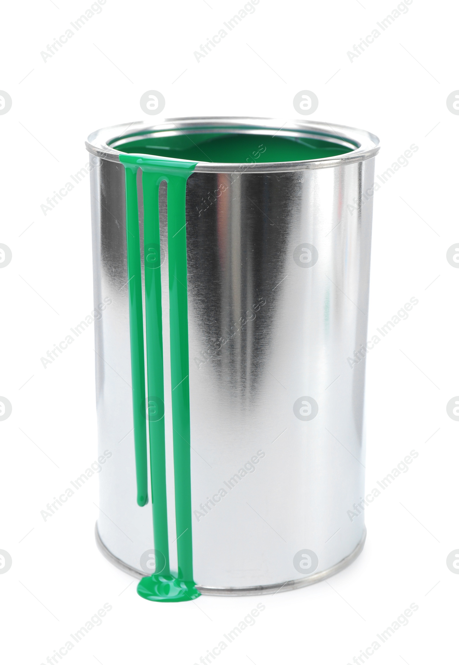 Photo of Can of green paint isolated on white