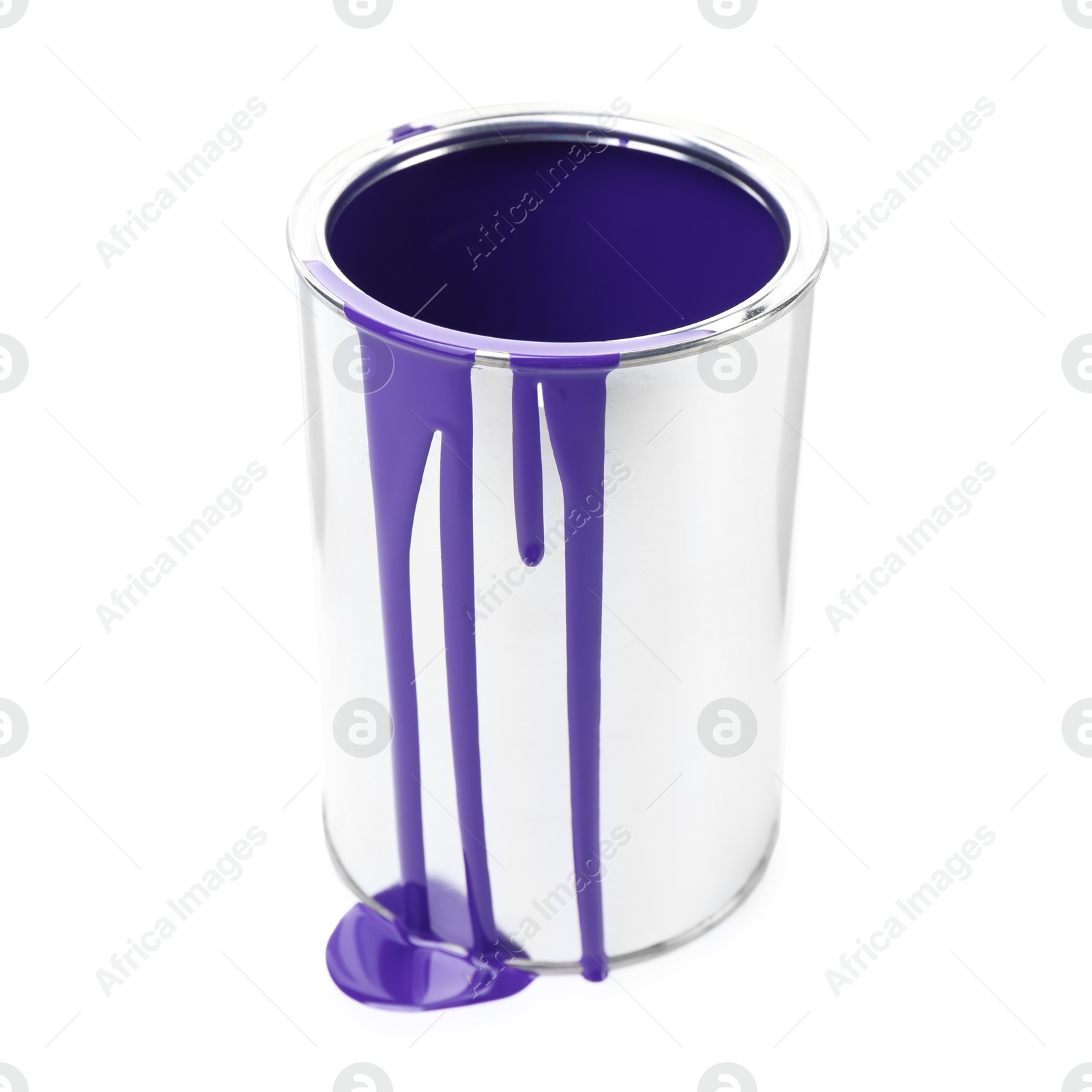 Photo of Can of violet paint isolated on white