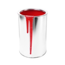 Photo of Can of red paint isolated on white