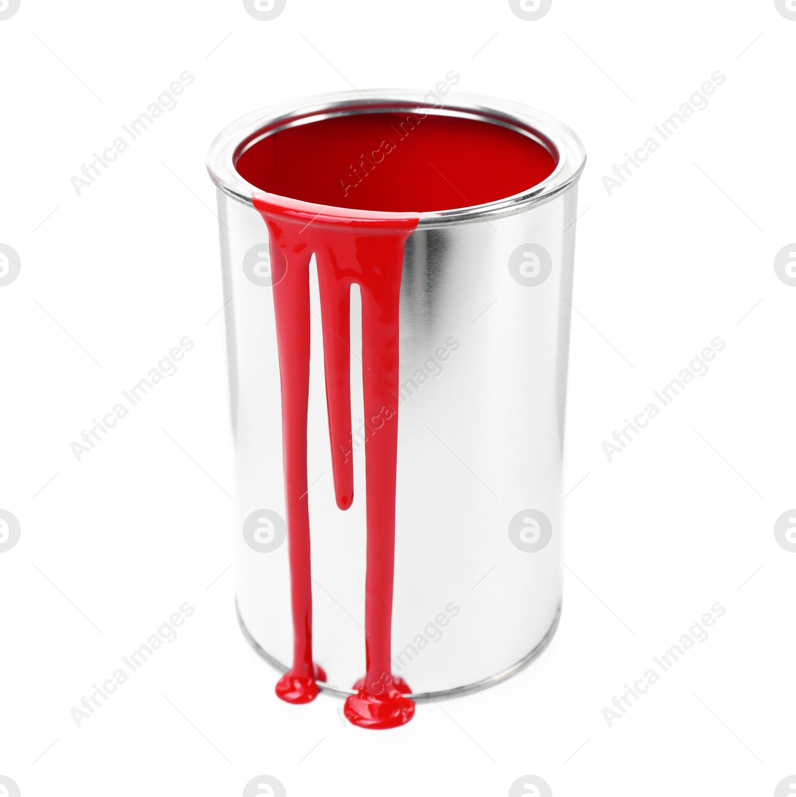 Photo of Can of red paint isolated on white