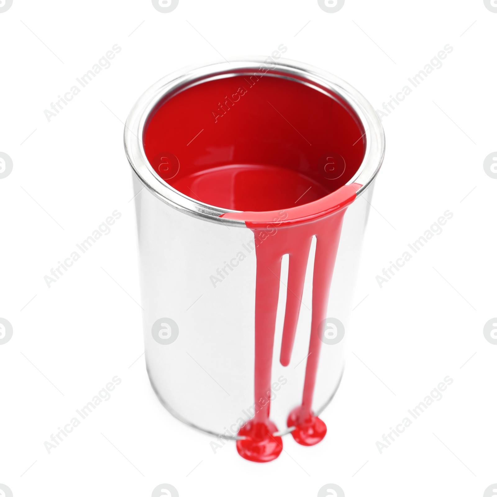 Photo of Can of red paint isolated on white