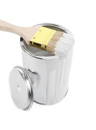 Can of paint and brush isolated on white