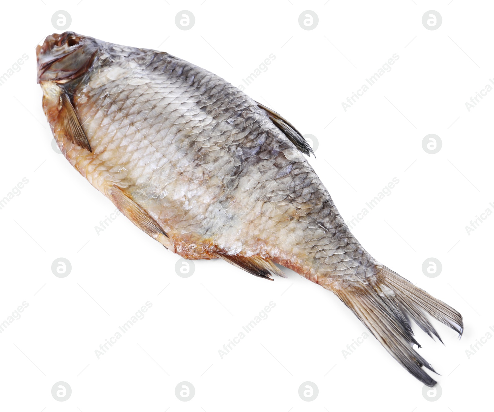 Photo of Dried salted roach fish isolated on white