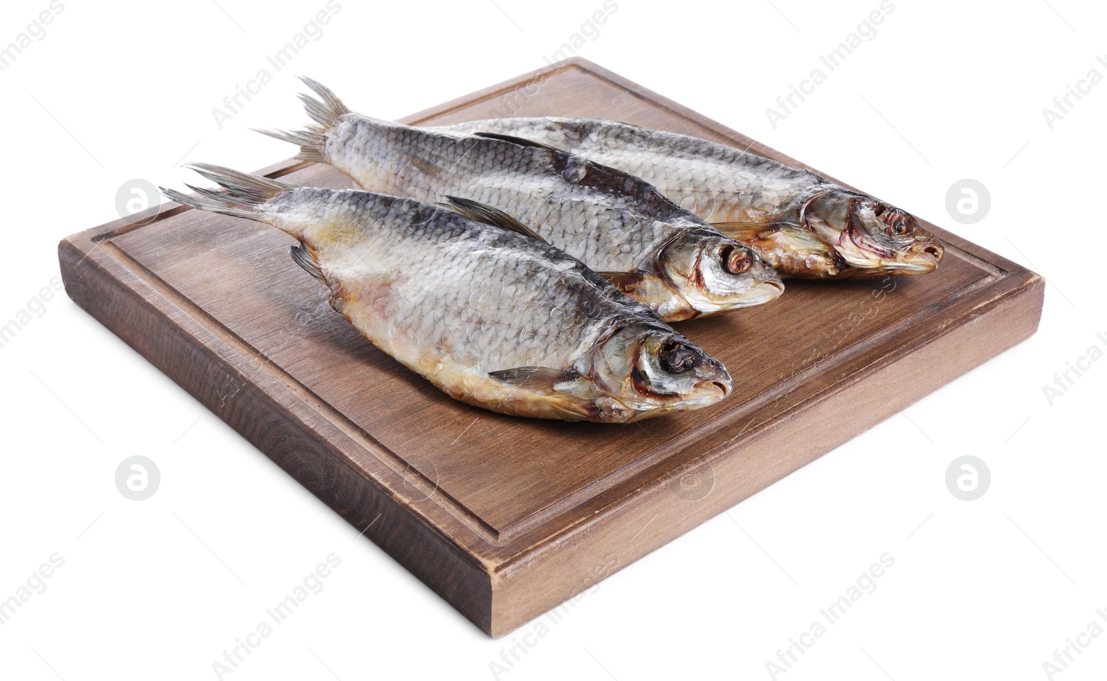 Photo of Dried salted roach fish isolated on white