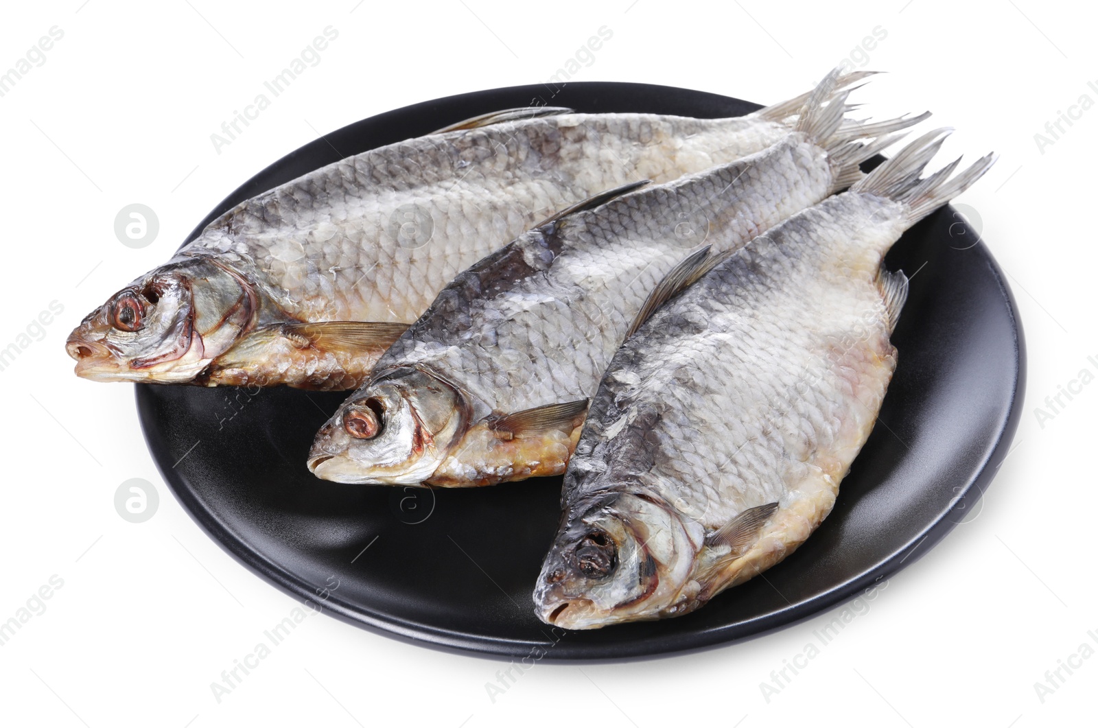 Photo of Dried salted roach fish isolated on white