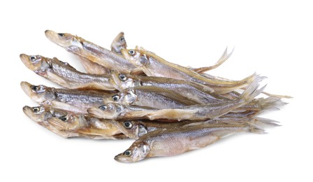 Dried salted smelt fish isolated on white