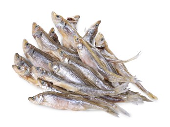 Dried salted smelt fish isolated on white