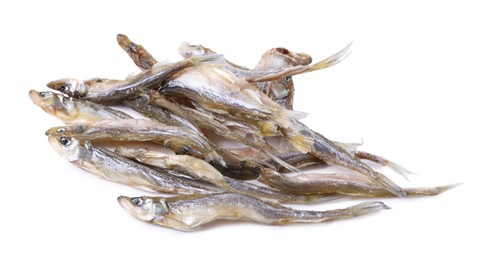 Dried salted smelt fish isolated on white