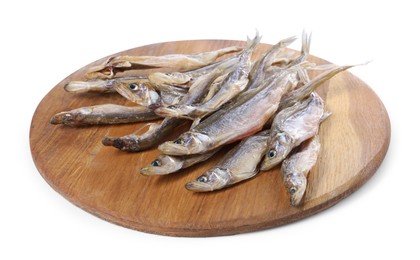 Dried salted smelt fish isolated on white