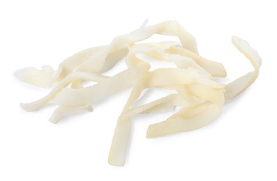 Photo of Dried shredded squid isolated on white. Salty snack