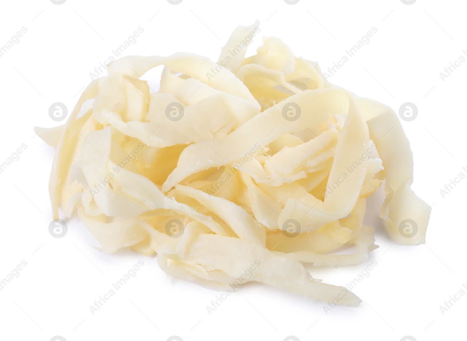 Photo of Dried shredded squid isolated on white. Salty snack