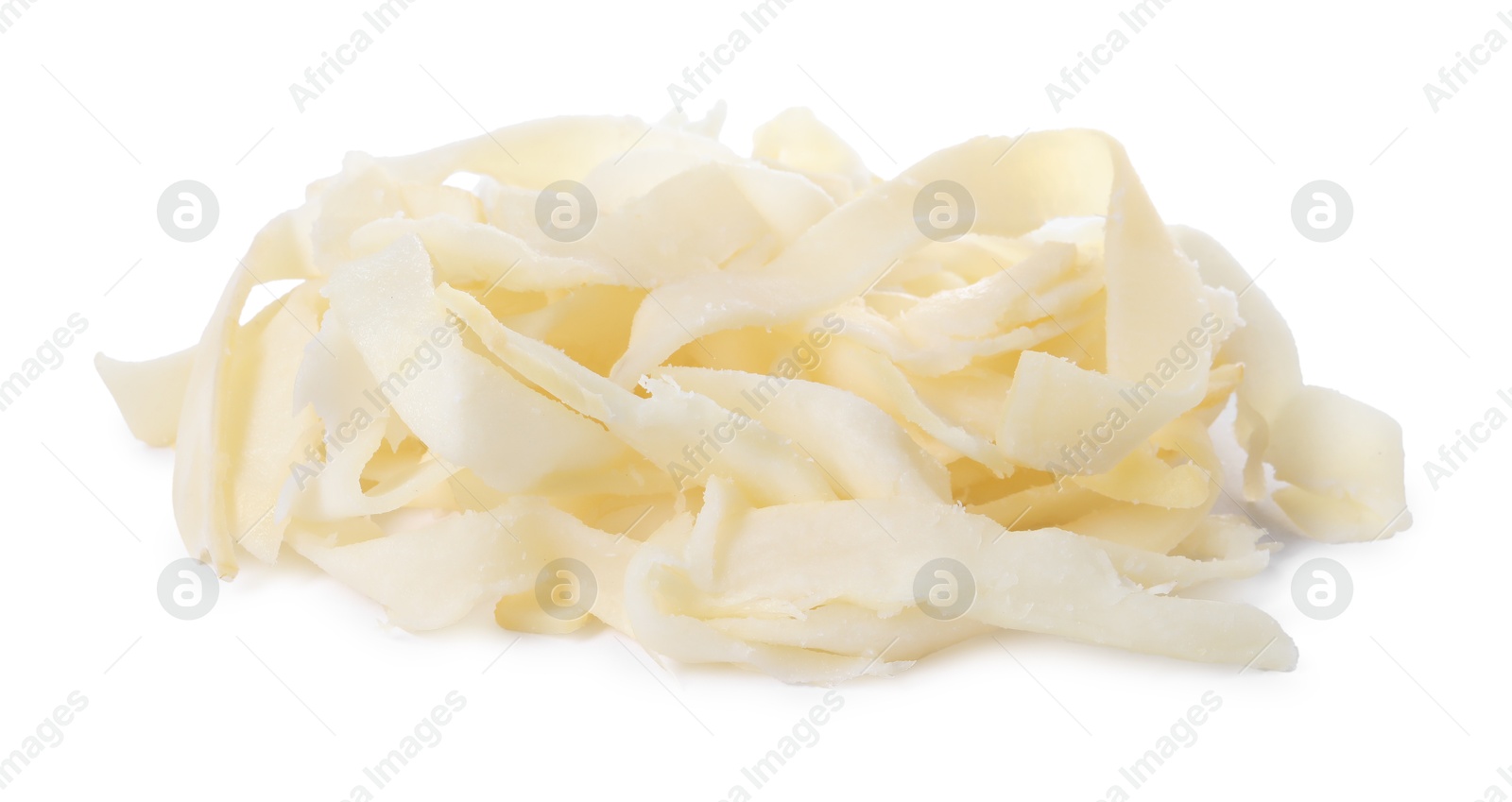 Photo of Dried shredded squid isolated on white. Salty snack