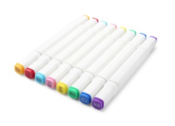 Photo of Many colorful marker pens on white background