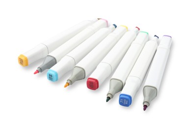 Photo of Many colorful marker pens on white background