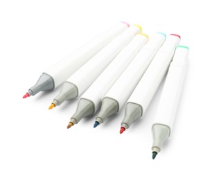 Photo of Many colorful marker pens on white background