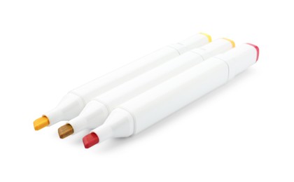 Photo of Three colorful marker pens on white background