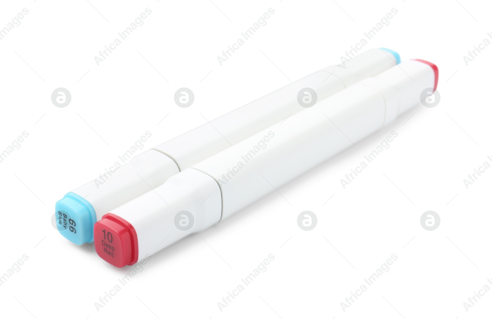 Photo of Two double-sided marker pens on white background