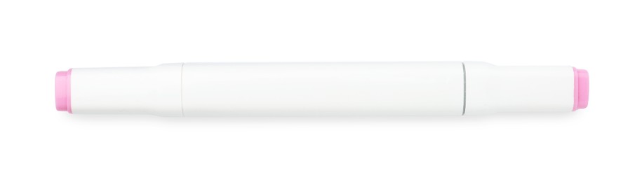 Photo of One double-sided marker pen on white background, top view