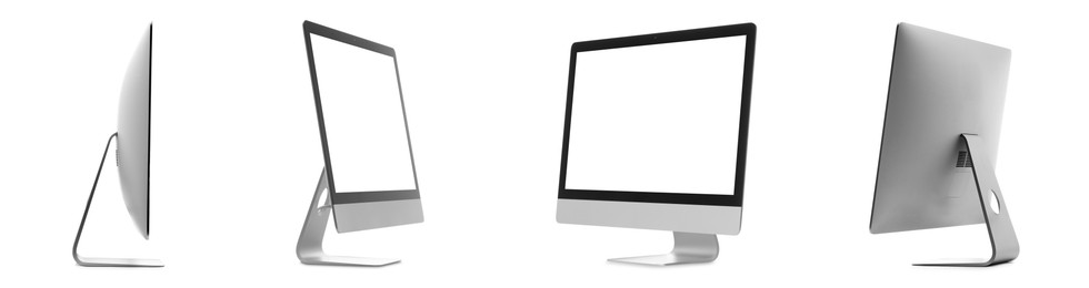 Image of Computer monitor with blank screens isolated on white, collage