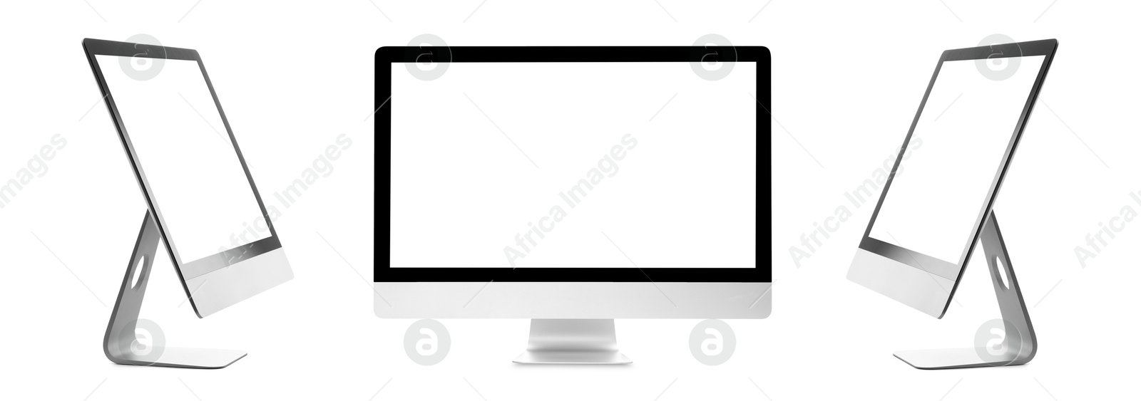 Image of Computer monitor with blank screens isolated on white, collage