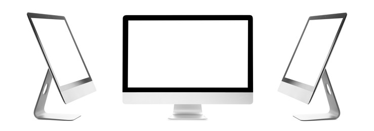 Image of Computer monitor with blank screens isolated on white, collage