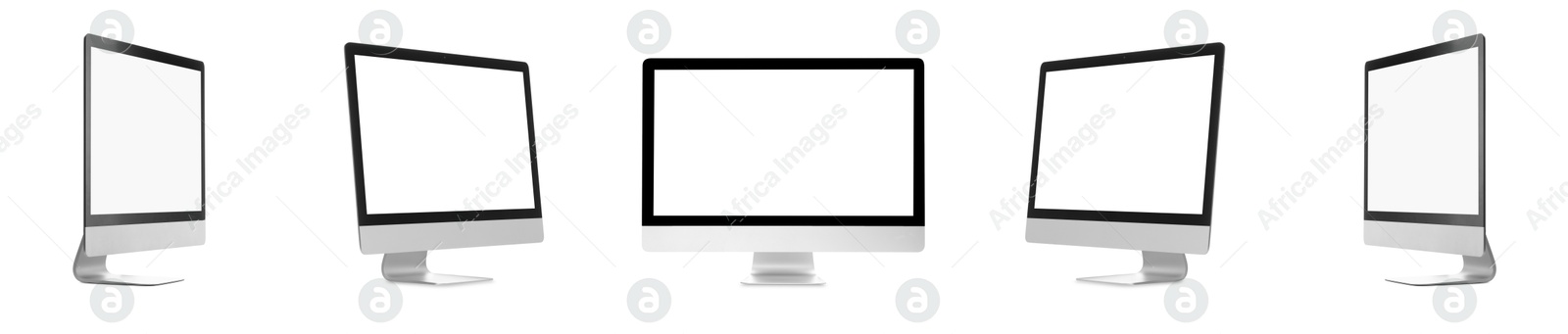 Image of Computer monitor with blank screens isolated on white, collage