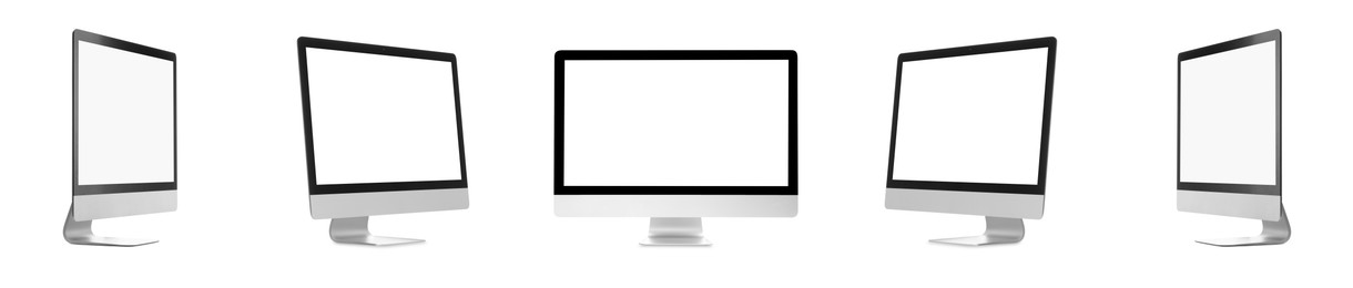 Image of Computer monitor with blank screens isolated on white, collage