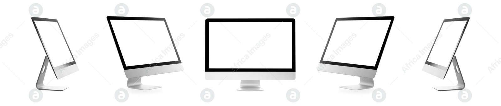 Image of Computer monitor with blank screens isolated on white, collage