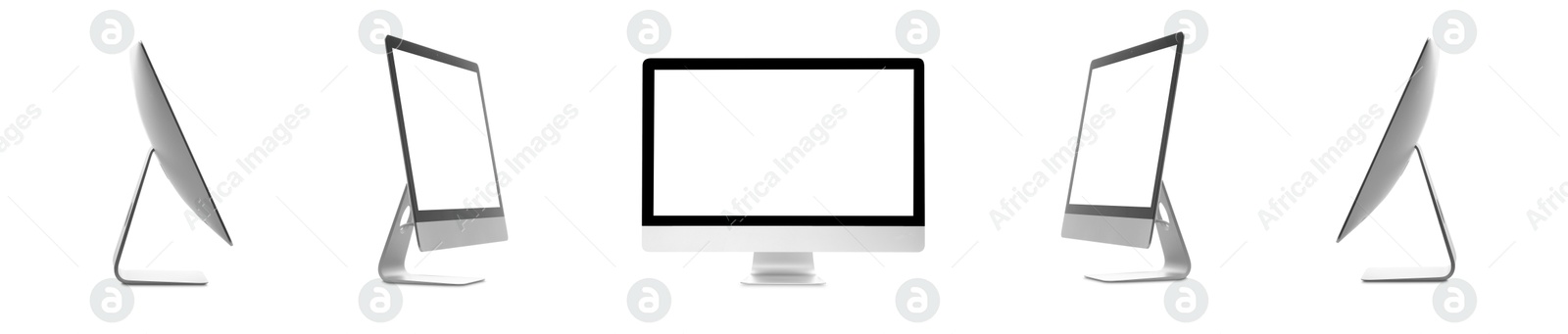 Image of Computer monitor with blank screens isolated on white, collage